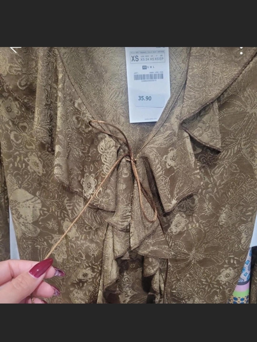 Zara Metallic Gold Ruffle-Front Blouse - Picture 4 of 4